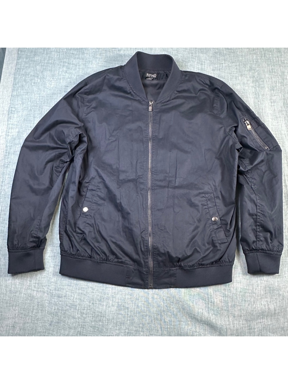 Buffalo David Bitton Bomber Jacket Mens Size Large Black Zip Front MA1 Style